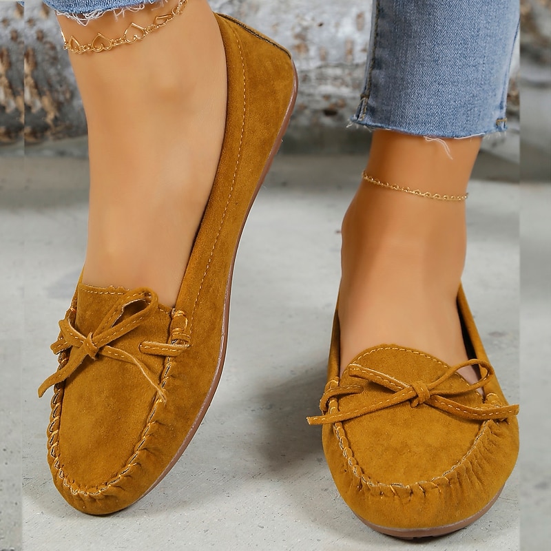 Women's Black Synthetic Leather Moccasin Flats with Bow Detail, Slip-On Casual Loafers for Daily Wear and Comfort4