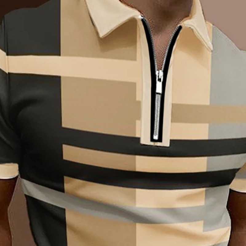 Men's Polo Shirt Golf Shirt Casual Holiday Lapel Quarter Zip Short Sleeve Fashion Basic Plaid Quarter Zip Summer Regular Fit Red Blue Purple Brown Green Gray Polo Shirt2