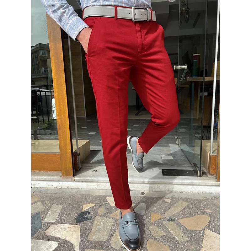 Men's Trousers Chinos Chino Pants Pocket Plain Comfort Breathable Outdoor Daily Going out Fashion Casual Red Blue3