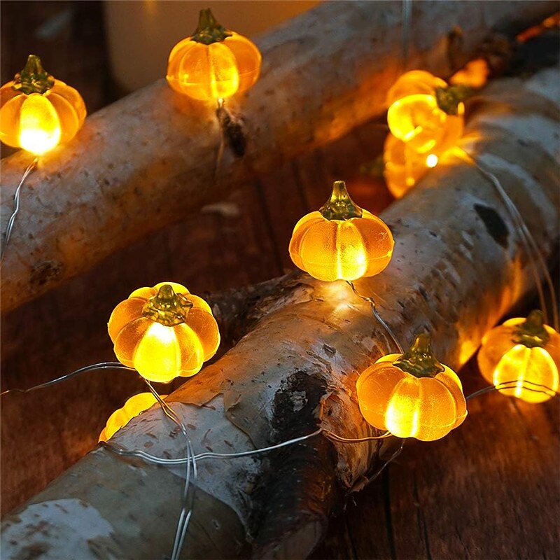 Halloween Decorations Lights 3D Jack-o-Lantern 2M 20LEDs Pumpkin String Lights AA Battery Powered Orange Lights for Halloween Party Indoor Fall Outdoor Harvest Thanksgiving Decorations