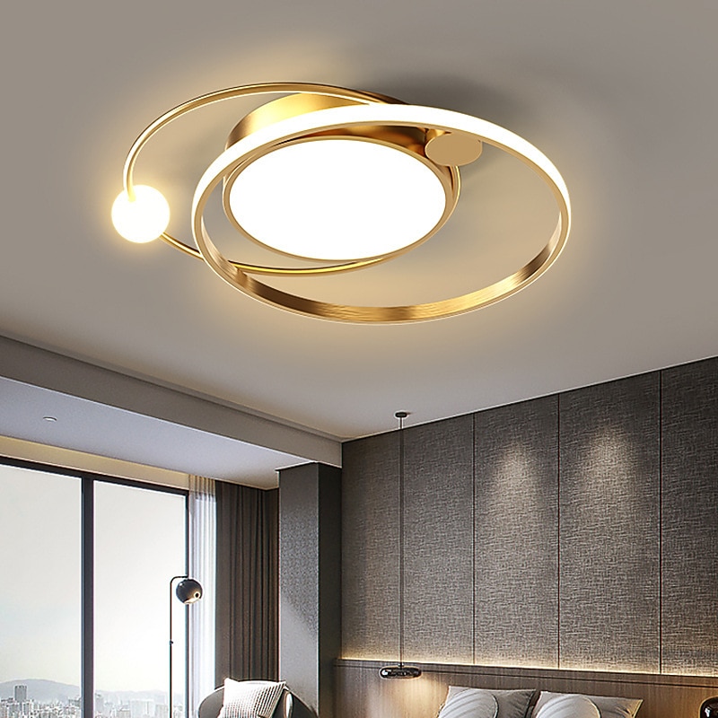LED Ceiling Light Round Design Ceiling Lamp Modern Artistic Metal AluminumStyle Stepless Dimming Bedroom Painted Finish Lights 110-240V ONLY DIMMABLE WITH REMOTE CONTROL