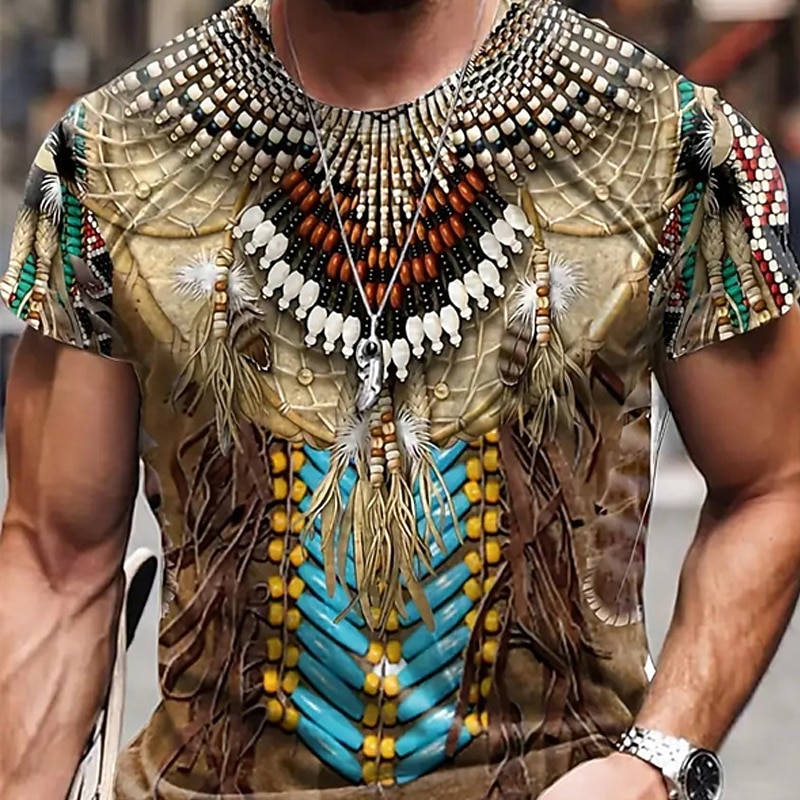 Men's Graphic Tribal T Shirt Short Sleeve T shirt 3D Print Crew Neck Shirt Vintage Fashion Designer Outdoor Daily Sports Blue Purple Brown Spring & Summer Clothing Apparel S M L XL 2XL 3XL