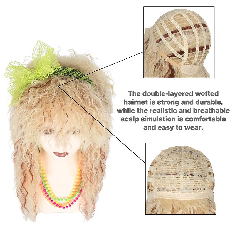 Women 80's Wig Long Curly Blonde Brown Wig for Women 70s 80s Rocker Mullet Hair Funny Party Wig(Only Wigs) Halloween Wigs3