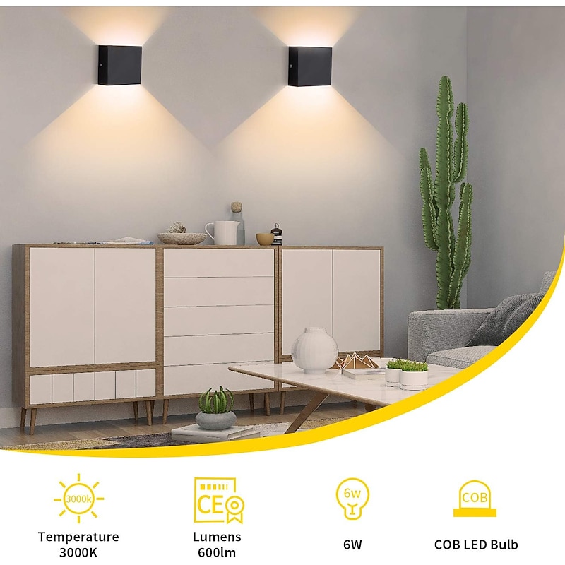 Outdoor LED Wall Sconce Waterproof 6W Up and Down Lighting Indoor Double-Head Modern Light for Bedroom and Bathroom Warm White 90-264V2