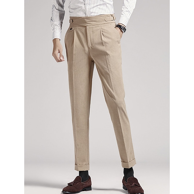 Men's Graduation Dress Pants Trousers Pleated Pants Suit Pants Pocket High Rise Plain Comfort Breathable Outdoor Daily Going out Elegant Vintage Black Khaki4