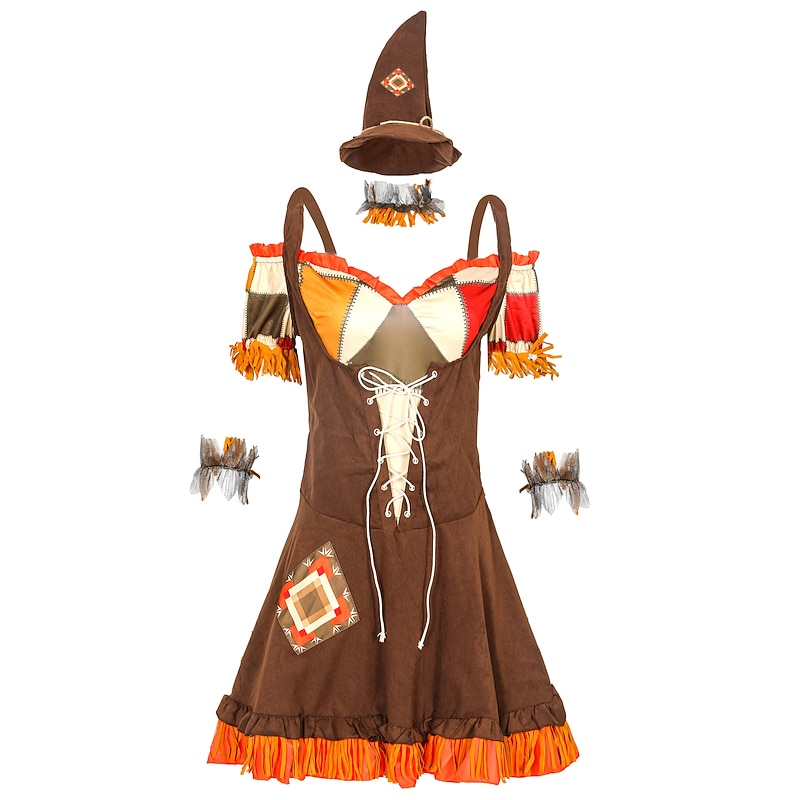 Scarecrow Halloween Cosplay Costume Party Costume Masquerade Carnival Costume Outfits Adults' Women's Masquerade Mardi Gras Performance Party Halloween Easy Halloween Costumes Dress Up2