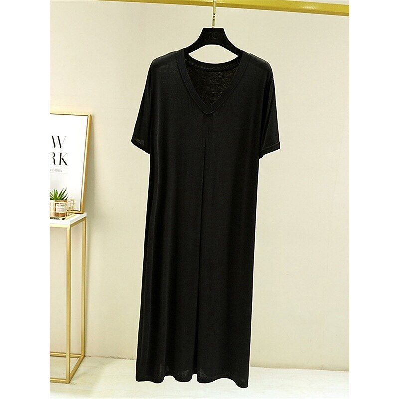Women's Pajamas Nightgown Nightshirt Dress Pure Color Simple Casual Soft Home Daily Bed Modal Breathable V Wire Short Sleeve Summer Fall Home Outfits3