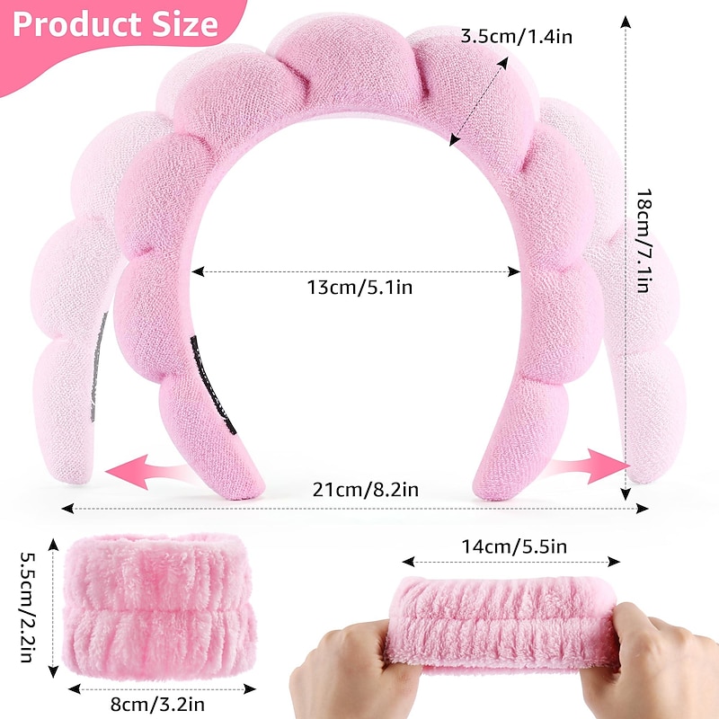 3PCS Headband Face Wash Wristband and Headband Set – Terry Cloth Skincare Bubble Headbands for Washing Face and Hands- Make up Headband and Wristband Set for Women and Girls2