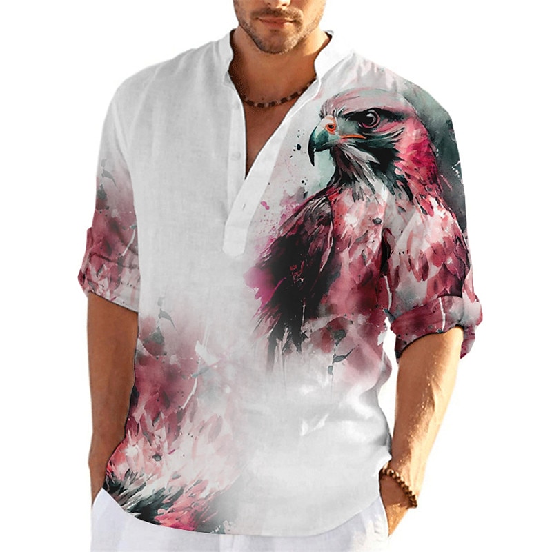 Men's Animal Eagle Shirt Button Up Shirt Long Sleeve Fashion Streetwear Designer Outdoor Casual Daily Summer Spring Fall Stand Collar Print Yellow Red Blue Green Gray4
