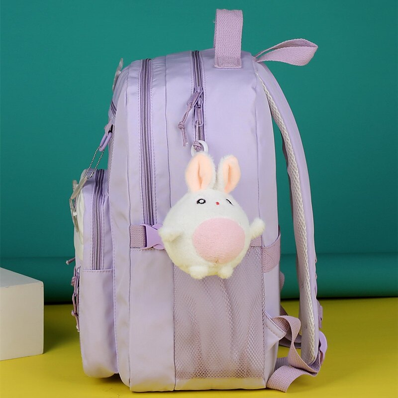 Girls' Aesthetic Purple Backpack with Bunny Plush Keychain and Mesh Pocket – Lightweight Waterproof School Bag for Teen Students and Daily Use4