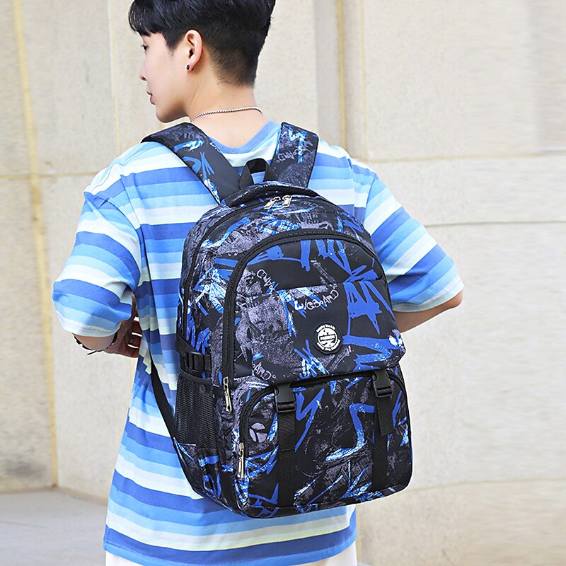 Men's Women's Backpack School Bag Bookbag Commuter Backpack School Outdoor Color Block Geometric Pattern Polyester Large Capacity Waterproof Lightweight Zipper Black Red Blue2