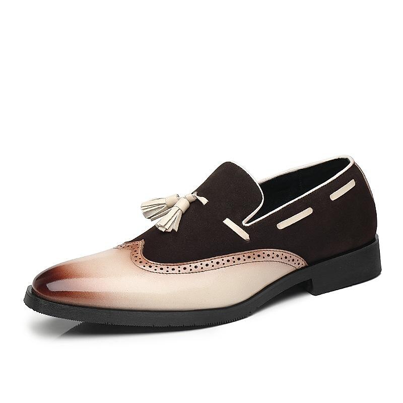 Men's Gradient Faux Leather Tassel Loafers – Elegant Slip-On Dress Shoes with Suede Upper for Weddings & Formal Events4