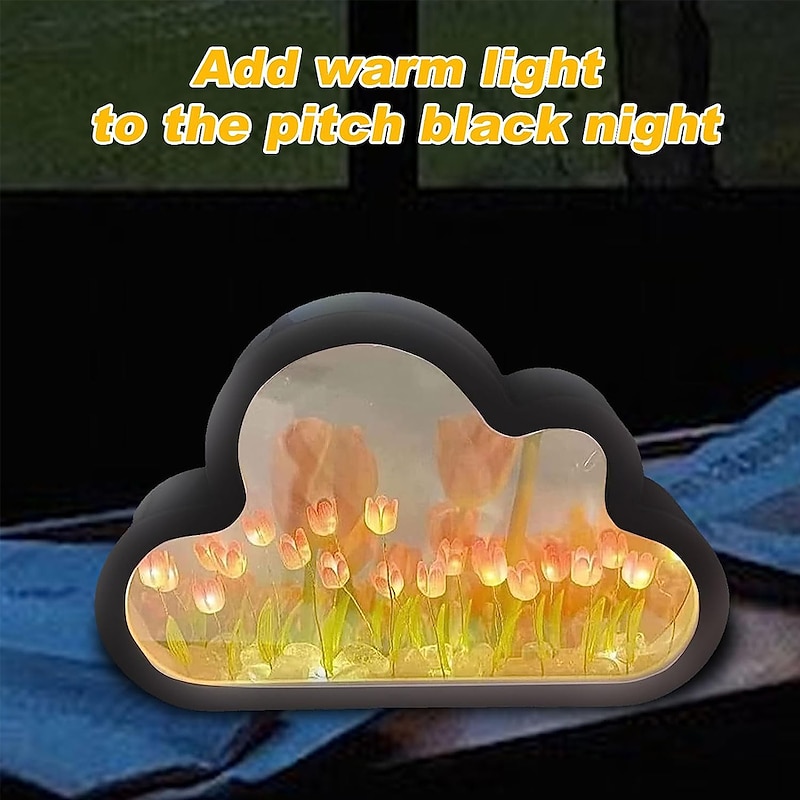 20PCS DIY Cloud Tulip Night Light Tulip Night Simulation Flower Bedroom Sleeping Table LampRoom Decor for Teen GirlsHandmade Makeup Mirror for Furniture Decoration Bedrooms Atmosphere