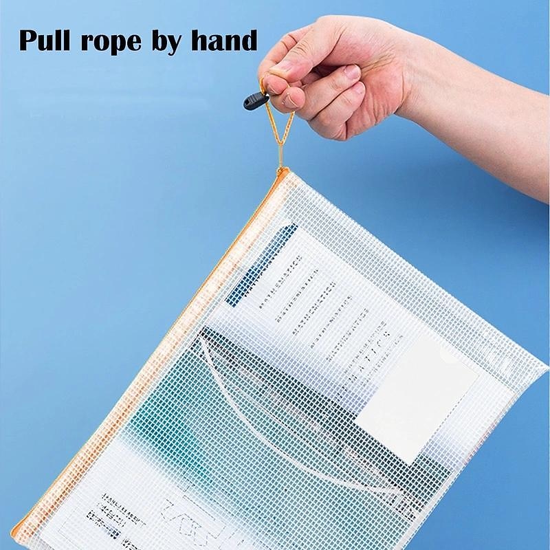 12pcs PVC Stationery Storage Bag Folder File Mesh Zipper Pouch A4 A5 Document Bag File Folders School Office Supplies（Random Color）2