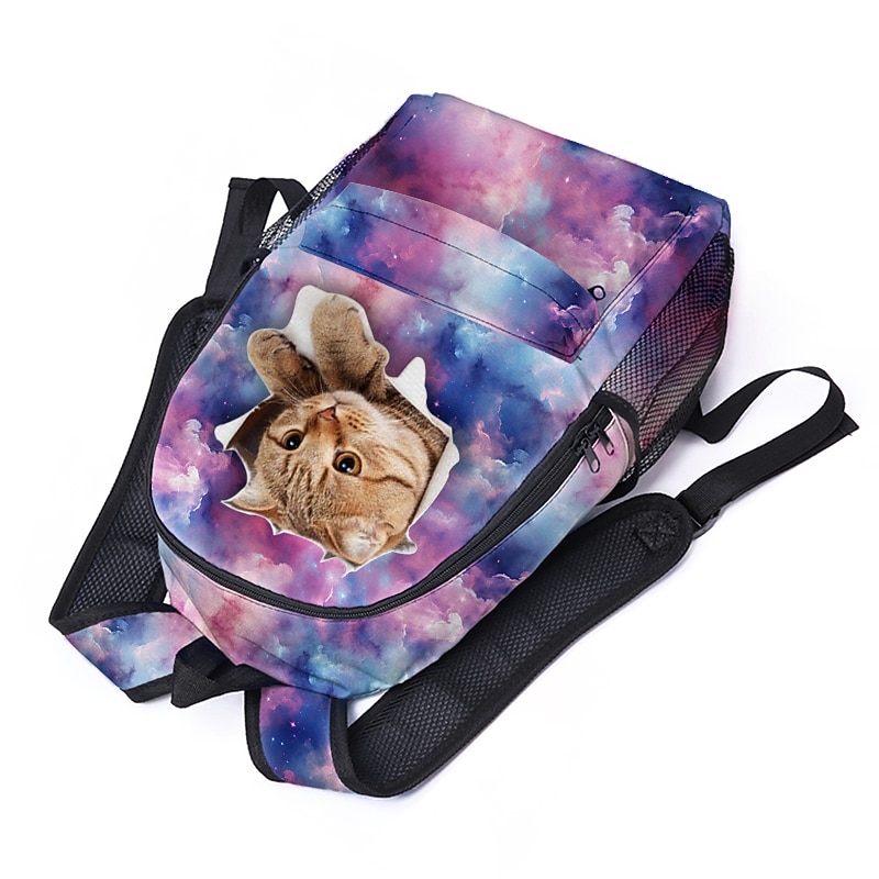 Galaxy Cat Print Backpack with Large Capacity – Cute Animal School Bag for Girls, Teens, and Cat Lovers, Ideal for School, Travel, or Daily Use2