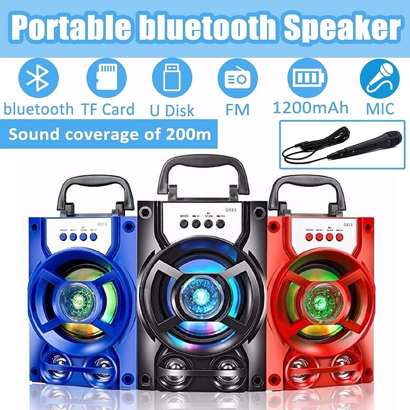 Bluetooth 5.1v Portable PA Speaker With/without Microphone Color Changing LED Light Rechargeable Karaoke Machine Supports TF Card/USB FM , Perfect for Party2