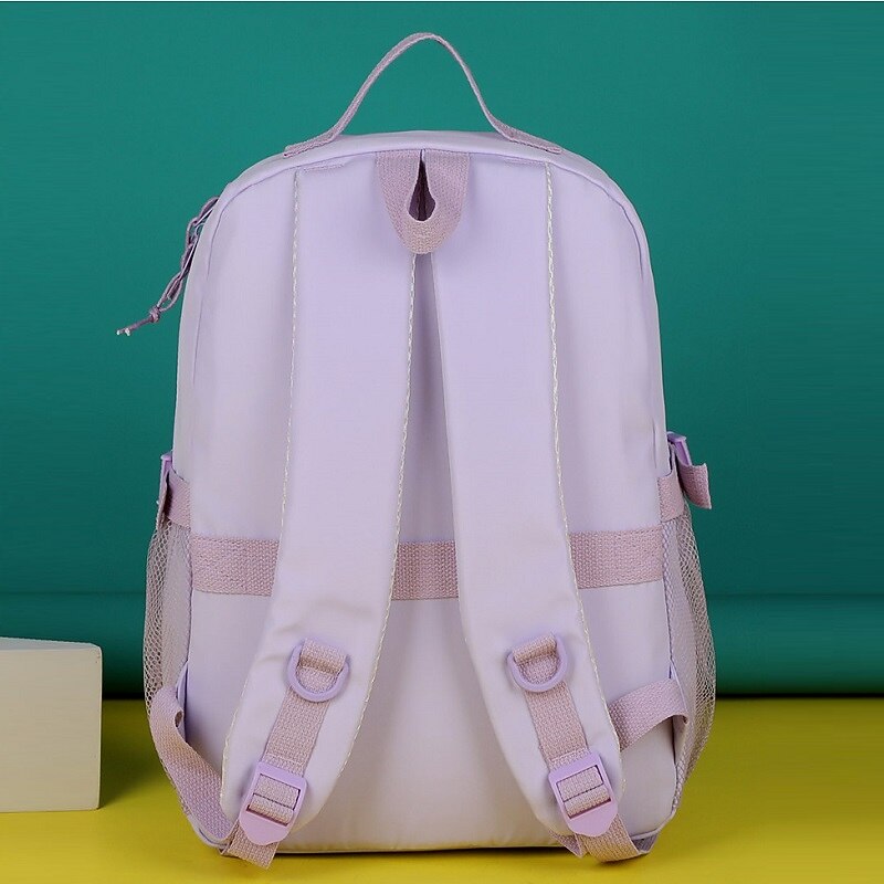 Girls' Aesthetic Purple Backpack with Bunny Plush Keychain and Mesh Pocket – Lightweight Waterproof School Bag for Teen Students and Daily Use3