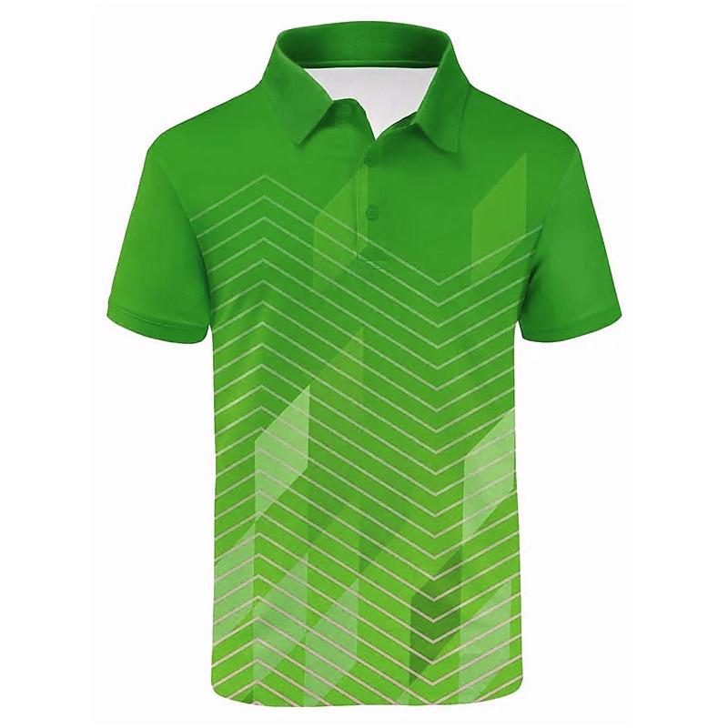 Men's Striped Sports Polo Shirts Golf Shirt Short Sleeve Polo Shirts Collared Shirts Casual Sportswear Vacation Wear Buttons 3D Print Lake blue Black Wine4