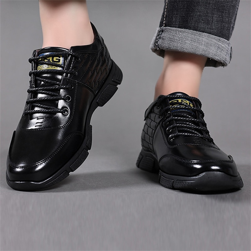 Men's Oxfords Height Increasing Shoes Leather Loafers Business Casual Outdoor Daily Leather Breathable Height Increasing Comfortable Lace-up Black Brown Spring Fall2