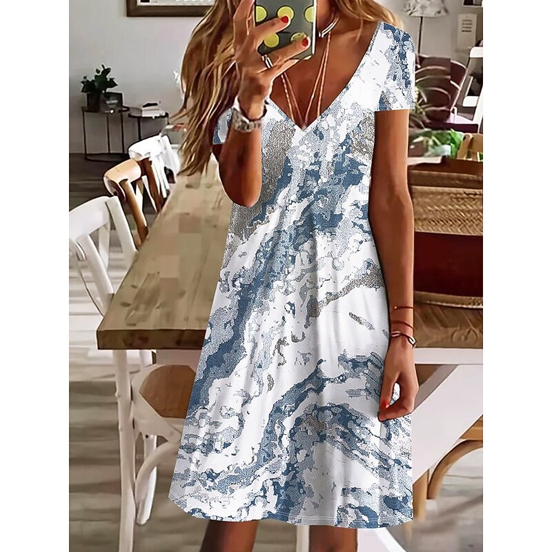 Women's Mini Dress Petite Dress T Shirt Dress Tee Dress Sundress Summer Dress Active Fashion Streetwear Outdoor Vacation Birthday Regular Fit Floral Paisley Color Block Short Sleeve V Neck2