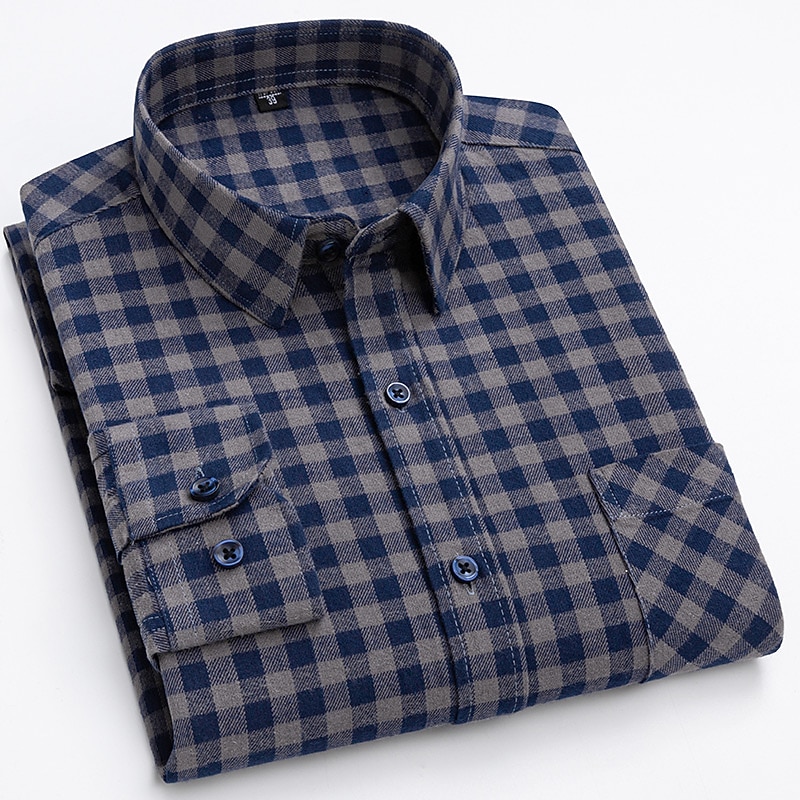 Men's Plaid / Striped / Chevron / Round Wedding Office & Career Black Royal Blue Dark Green Camel Long Sleeve Shirt Collar All Seasons Clothing Apparel Cross2