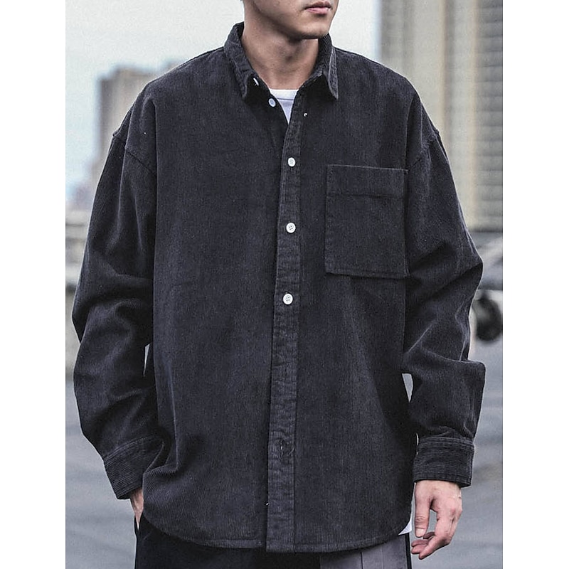 Men's Corduroy Shirt Shirt Jacket Overshirt Plain Outdoor Daily Black Coffee Gray Long Sleeve Lapel Spring &  Fall Clothing Apparel Pocket2
