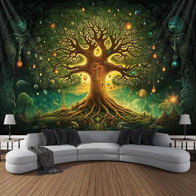 Boho Hanging Tapestry Wall Art Tree of Life Large Tapestry Mural Decor Photograph Backdrop Blanket Curtain Home Bedroom Living Room Decoration2