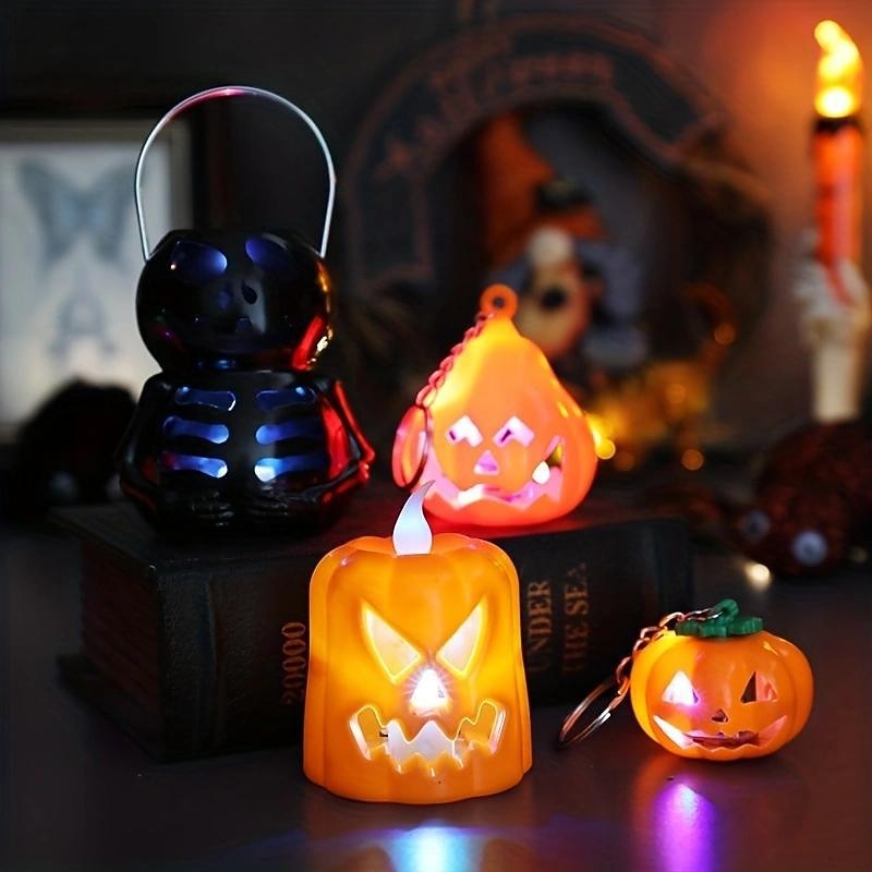 Halloween DecorationJack O Lantern Electronic Candle Light, Portable Candlestick Night Light, Ghost Festival Decoration, Props Atmosphere Layout, Suitable for Autumn Thanksgiving Table Decoration2