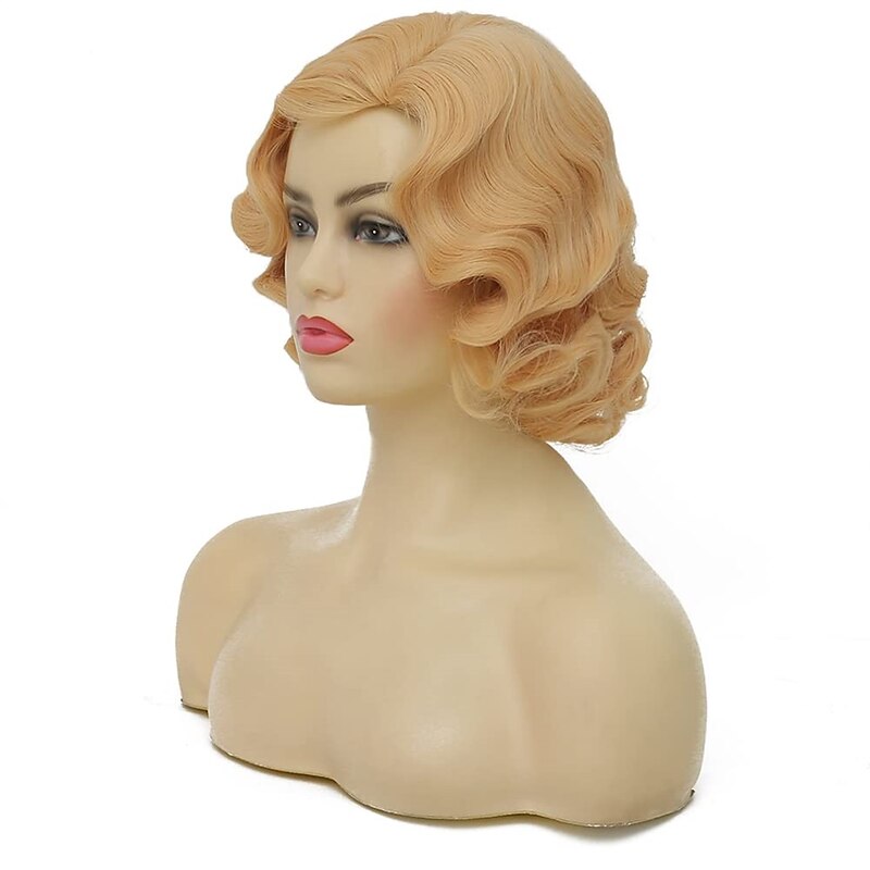 Short Curly Blonde Wigs for Women Finger Wave Wig Side Part Lady Synthetic 1920s Vintage Flapper Wig Halloween Wigs3