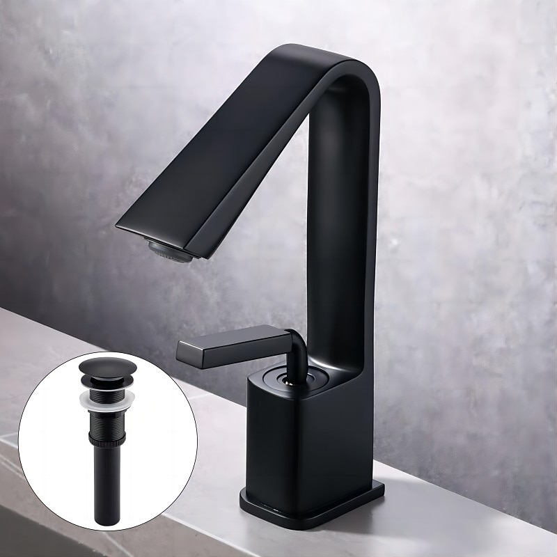 Bathroom Faucet Sink Mixer Basin Taps with Pop Up Drain, Monobloc Single Handle Washroom Vessel Tap with Cold and Hot Hose4