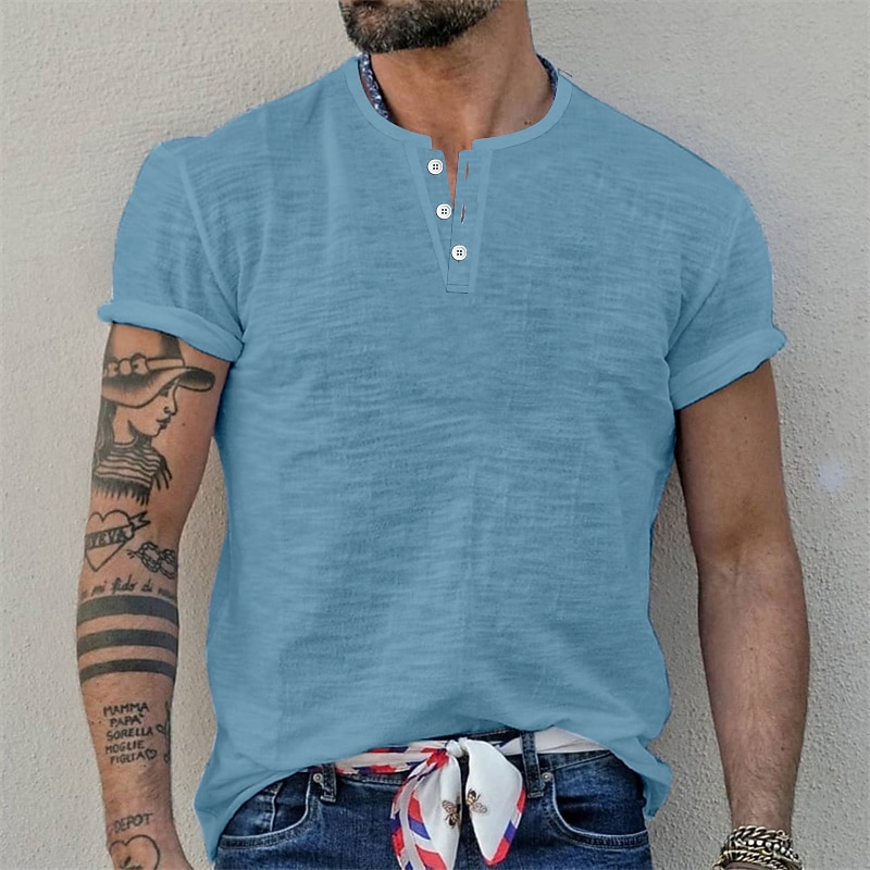 Men's T shirt Tee Henley Shirt Plain Henley Street Holiday Short Sleeve Clothing Apparel Fashion Casual Comfortable2