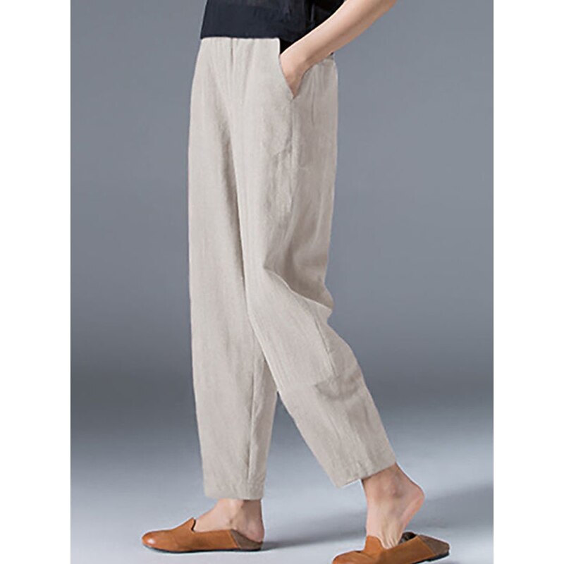 Women's Cotton Linen Pants Bloomers Baggy Pants Streetwear Simple Casual Ankle-Length Mid Waist Plain Pocket Elastic Waist Baggy Breathable Soft Outdoor Micro-elastic Outdoor Vacation Casual Daily2