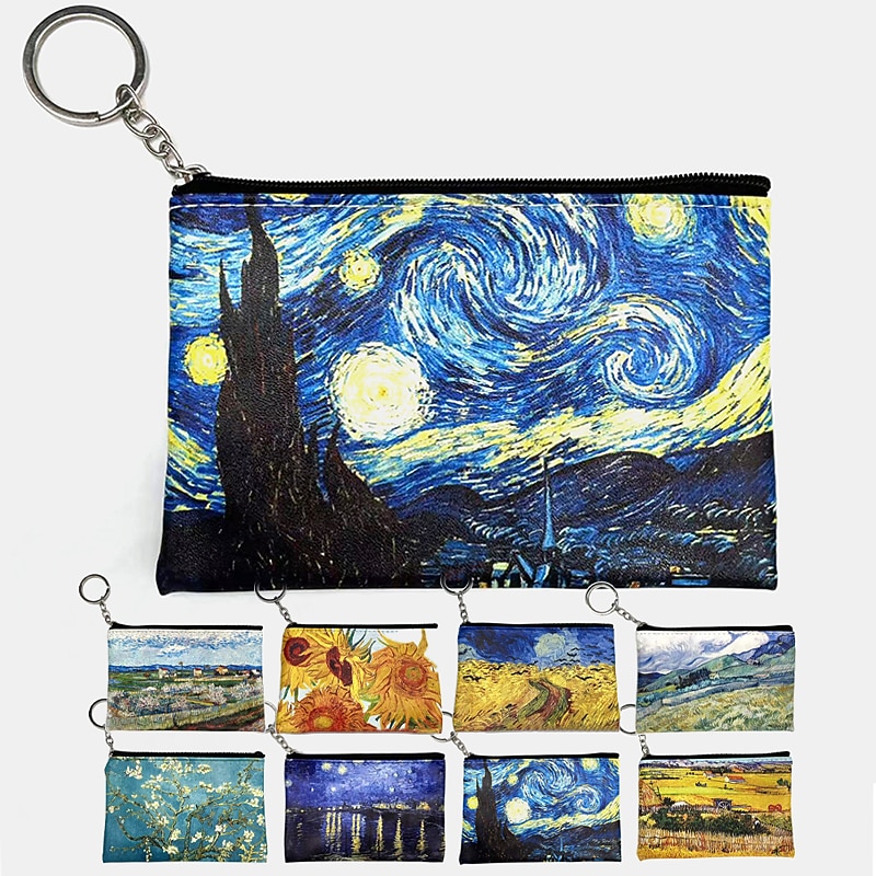 Women's Wallet Key Bag Coin Purse Credit Card Holder Wallet PU Leather Shopping Daily Zipper Print Large Capacity Waterproof Lightweight 3D Flower Halloween Moon bat Blue sky and white clouds - Main Image
