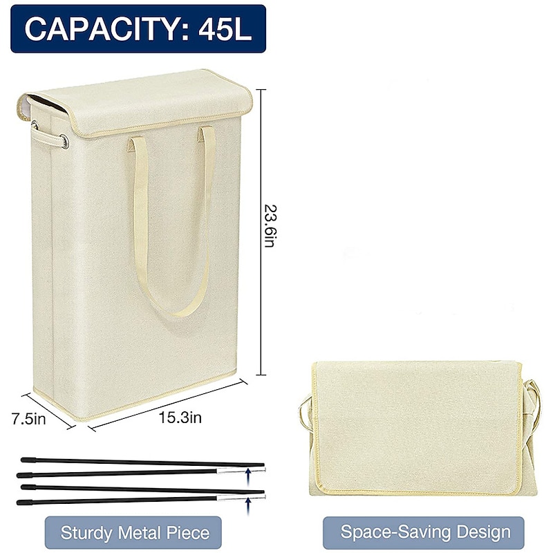45L Thin Laundry Basket With Cover Narrow Hand Fine Hand Dirty Laundry Basket Bedroom Kindergarten Whole Basket Storage Bag4