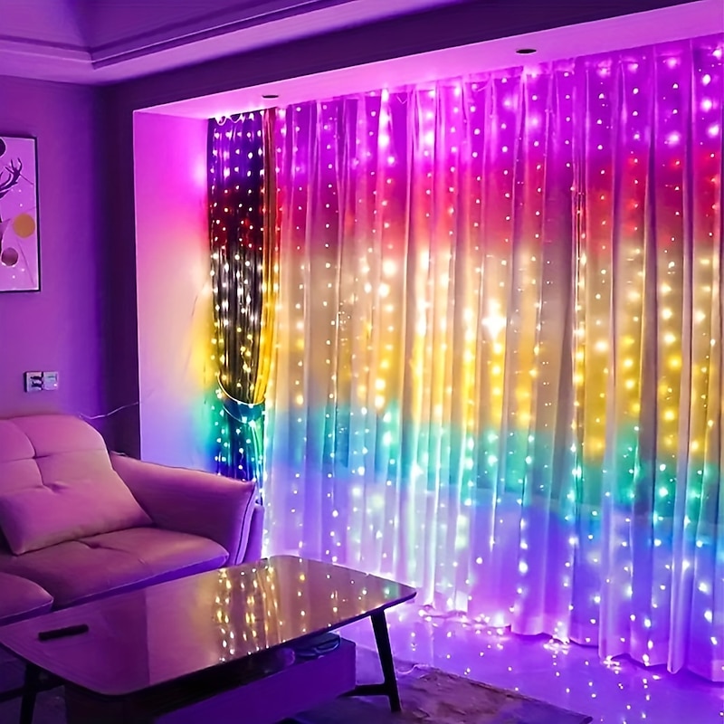 LED  Curtain String Lights 3x3M-300 LED 8 Modes USB with Remote 9 Colors for Home Room Bedroom Wedding Party Christmas Window Wall DecorationsRoom Decor