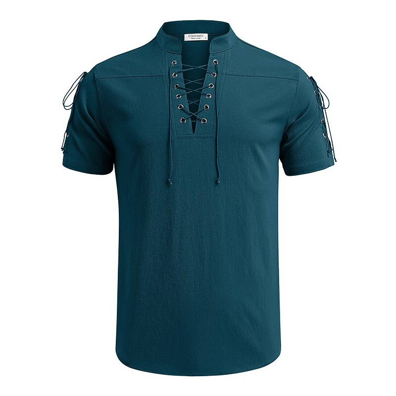 Men's Shirt Linen Shirt Casual Shirt Beach Shirt Plain Vacation Hawaiian Black White Blue Brown Short Sleeve Stand Collar Spring & Summer Clothing Apparel Basic4