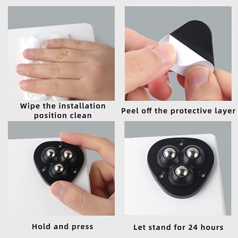 4Pcs Mute Rollers For Furniture Self Adhesive 3 Beads Ball Wheels Universal Pulley 360 Rotating Wheels for Bins Storage Box3