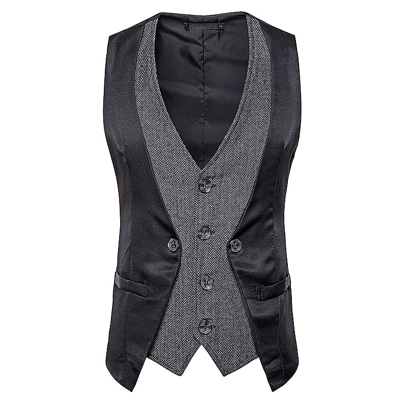 Men's Vest Leather Vest Daily Wear Vacation Going out Fashion Basic Spring &  Fall Button Polyester Faux Leather Comfortable Color Block Single Breasted V Neck Regular Fit Dark-Gray Black Dark Navy2