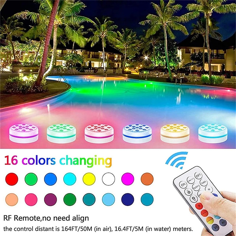 LED Pool Lights Submersible with Remote Suction Cup Underwater Pool Light IP68 Magnet 13 LED Bright Lamp RGB for Pond Pool Aquarium