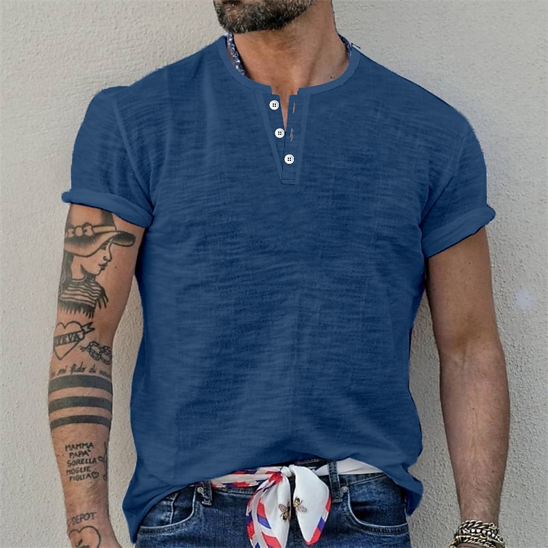 Men's T shirt Tee Henley Shirt Plain Henley Street Holiday Short Sleeve Clothing Apparel Fashion Casual Comfortable3