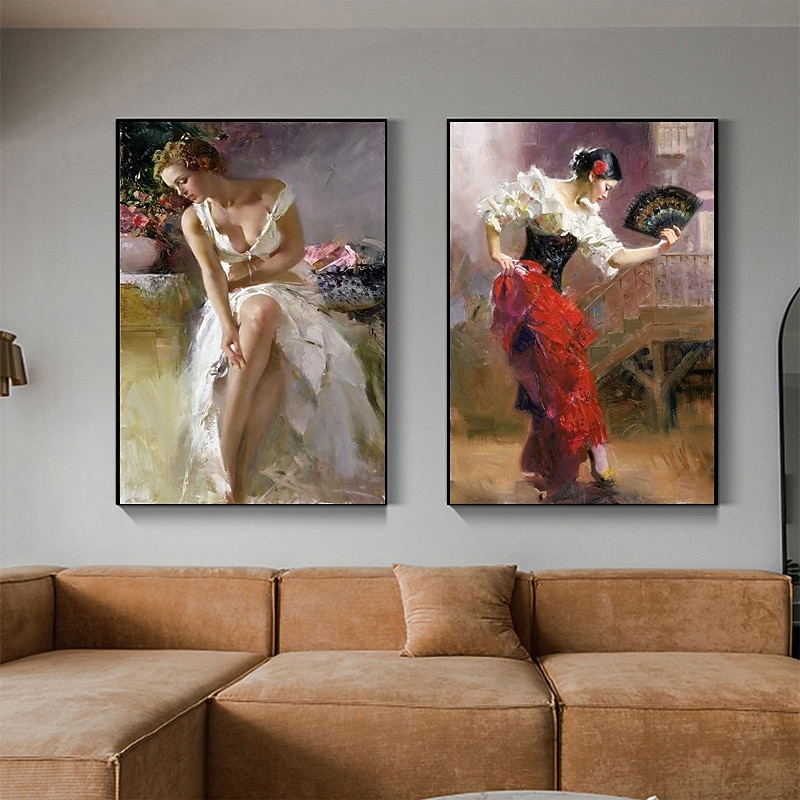 Handpainted Famous Flamenco Dancer Painting Canvas Painting Wall Art Poster for Bedroom Living Room Decor (No Frame)