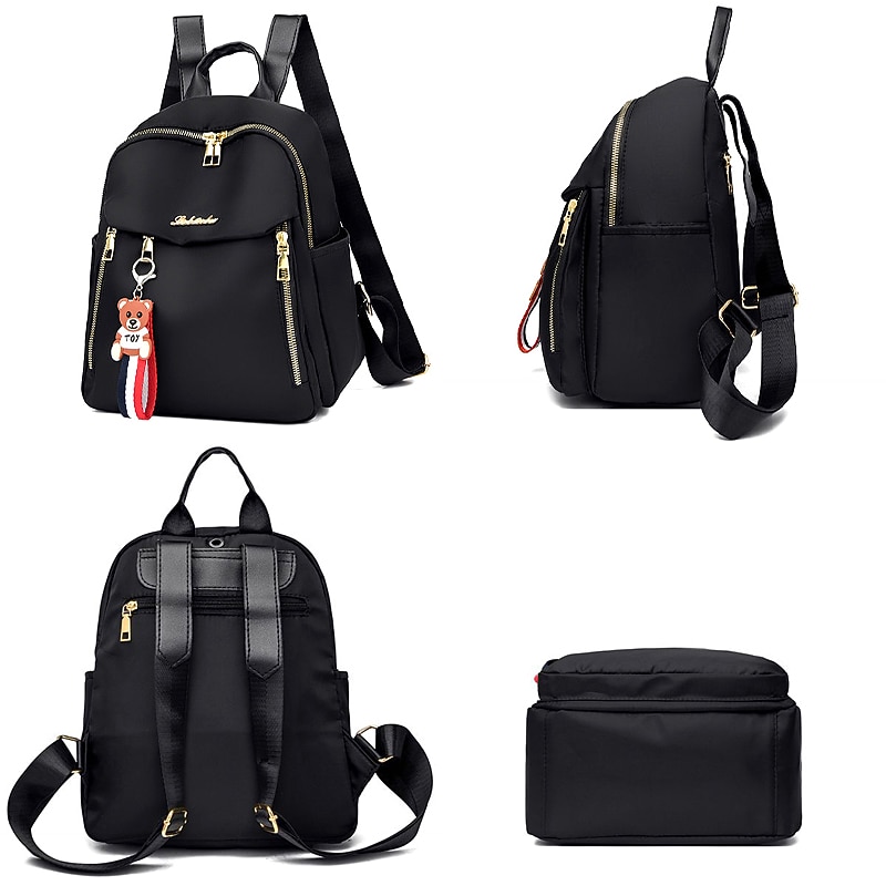 Women's Backpack Mini Backpack Commuter Backpack School Daily Solid Color Oxford Cloth Large Capacity Lightweight Durable Pendant Zipper Black Red Khaki2