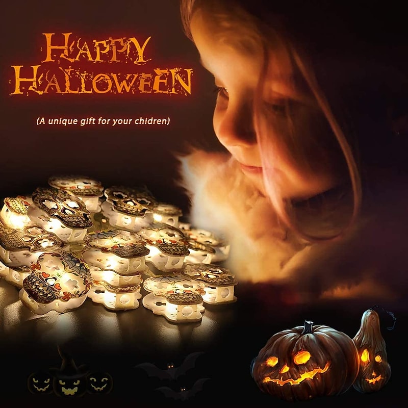 Halloween String Light Skulls Dimmable Waterproof Jack-O-Lantern Halloween Party Decoration Lights 6M 40Leds3