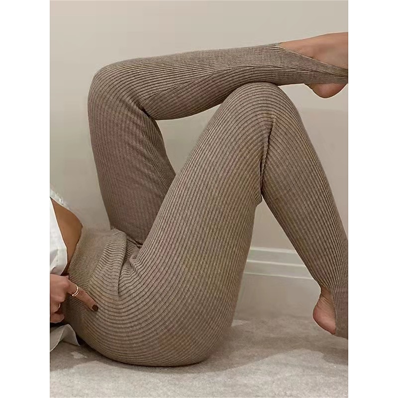 Women's Pants Trousers Leggings Cozy Leggings Fashion Streetwear Full Length High Waist Plain Elastic Waist Breathability Outdoor Comfortable Micro-elastic Vacation Daily Daily Wear Apricot Grey
