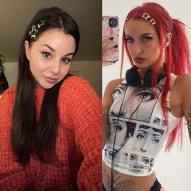 10 PCS 1.61" Star Hair Clips Snap Hair Barrettes Non Slip Star Hair Accessories for Girls Women 2000s Y2K Silver Metal Hair Clips3