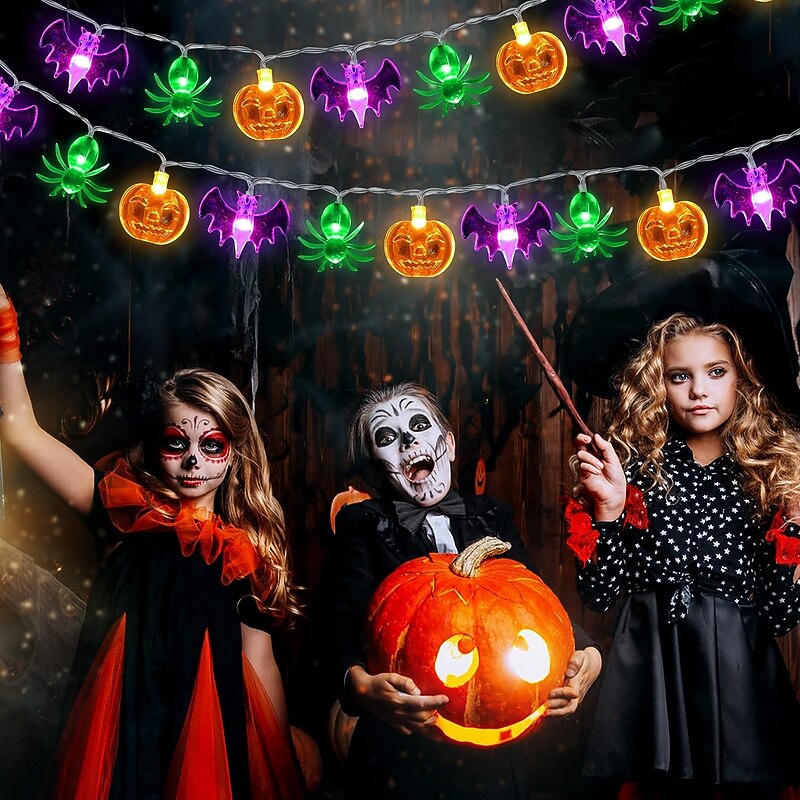 Halloween Decorations String Lights Bats Spider pumpkins String Lamp 3m 20LEDs USB / Battery Powered Ghost Lights for Indoor Halloween Party Garden Porch Outdoor Tree Decor