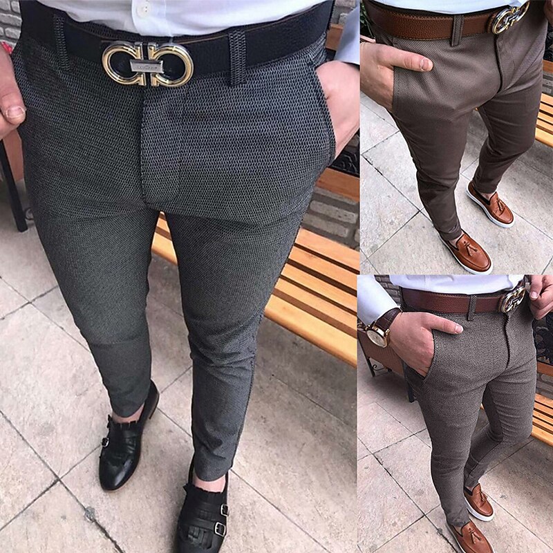 Men's Trousers Chinos Jogger Pants Zipper Pocket Plain Full Length Formal Business Classic Smart Casual Black Light gray