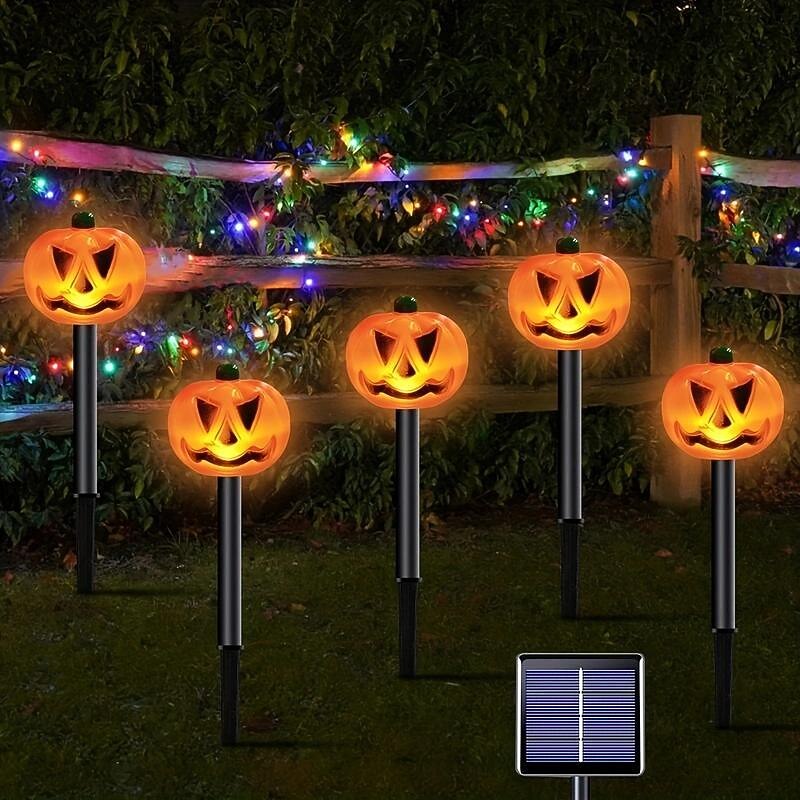 Solar Evil Pumpkin Patio Lights Spooky Glow to Your Outdoor Jack O Lantern Decor Pumpkin Skull Ghost for Halloween Thanksgiving Holidays2