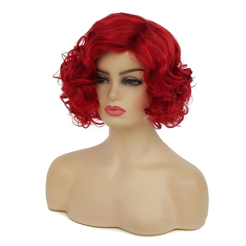 Short Curly Red Wigs for Women Synthetic Natural Wavy Red Costume Cosplay Party Wig with Wig Cap Halloween Wigs3