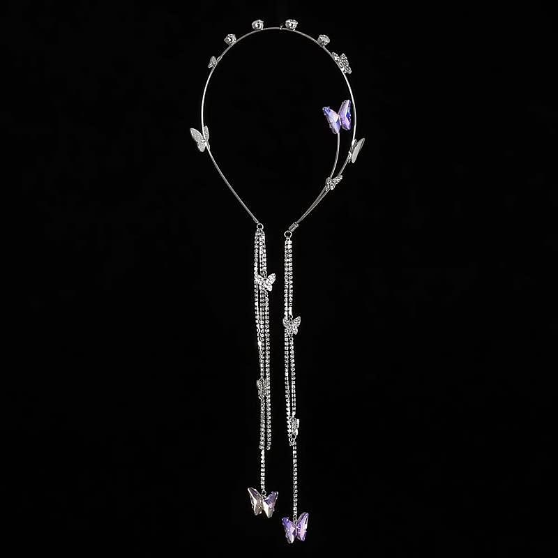 Wedding Butterfly Headband Head Chain Silver Tassel Hair Hoop Band Hair Vine Vintage Decorative Headwear Headpieces Hair Accessories for Women and Girls Headdress3